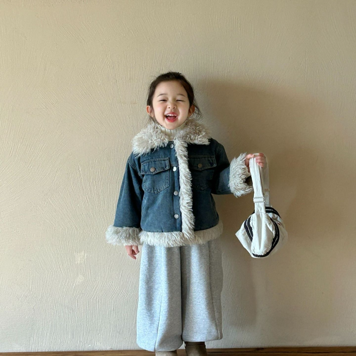 90-140】フェイクファーデニムジャケット｜ELMO-こども服エルモ