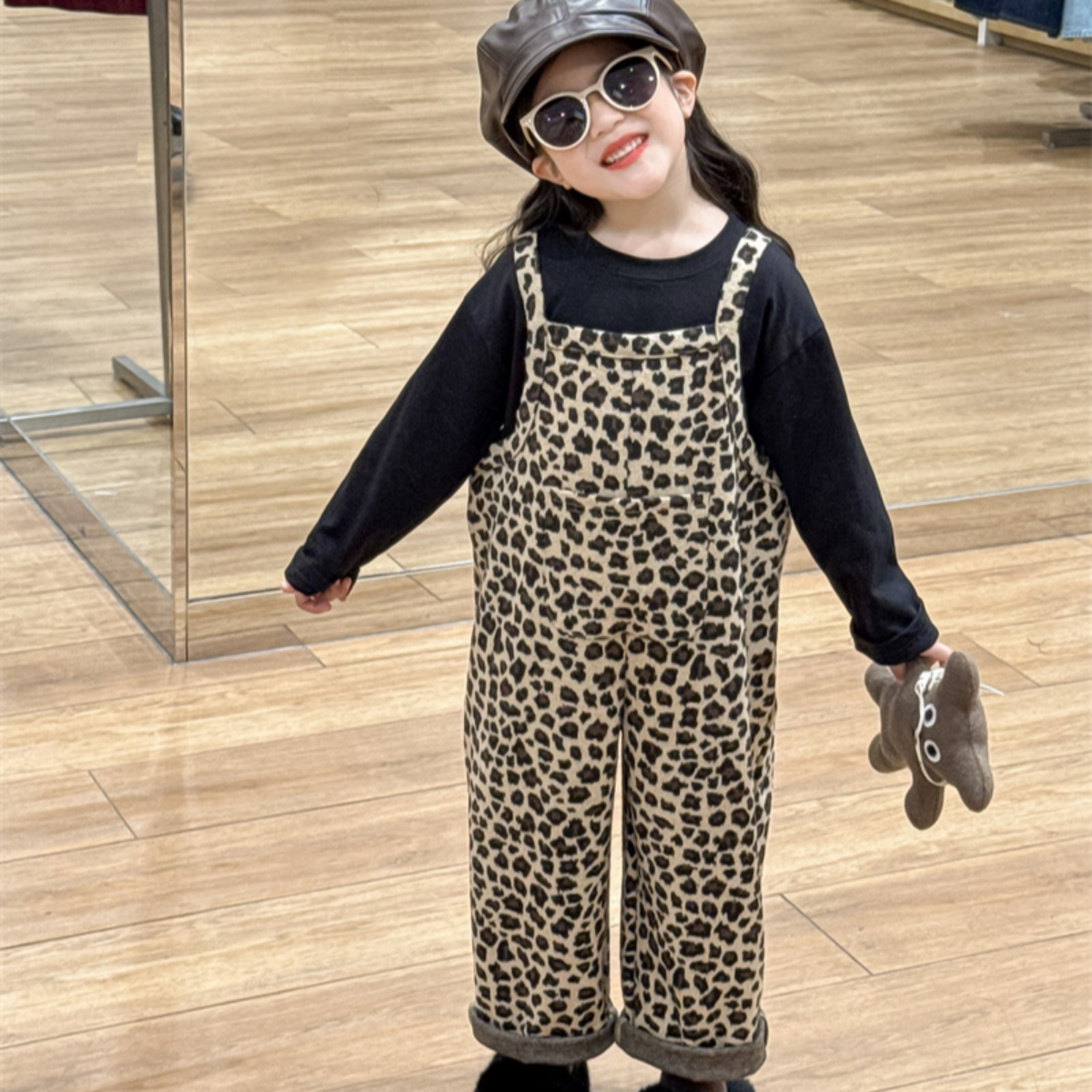 90-140】レオパード柄サロペット｜ELMO-こども服エルモ