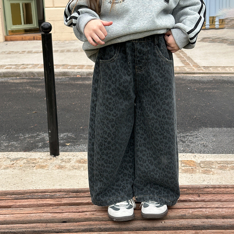 90-150】レオパード柄デニムパンツ｜ELMO-こども服エルモ