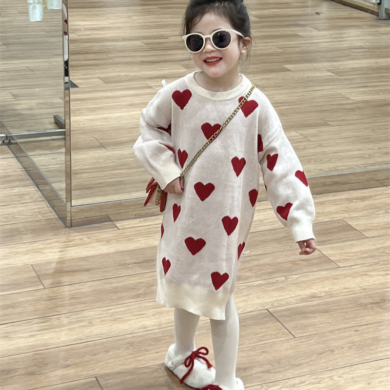 90-140】ハート柄ニットワンピース｜ELMO-こども服エルモ- – こども服ELMO