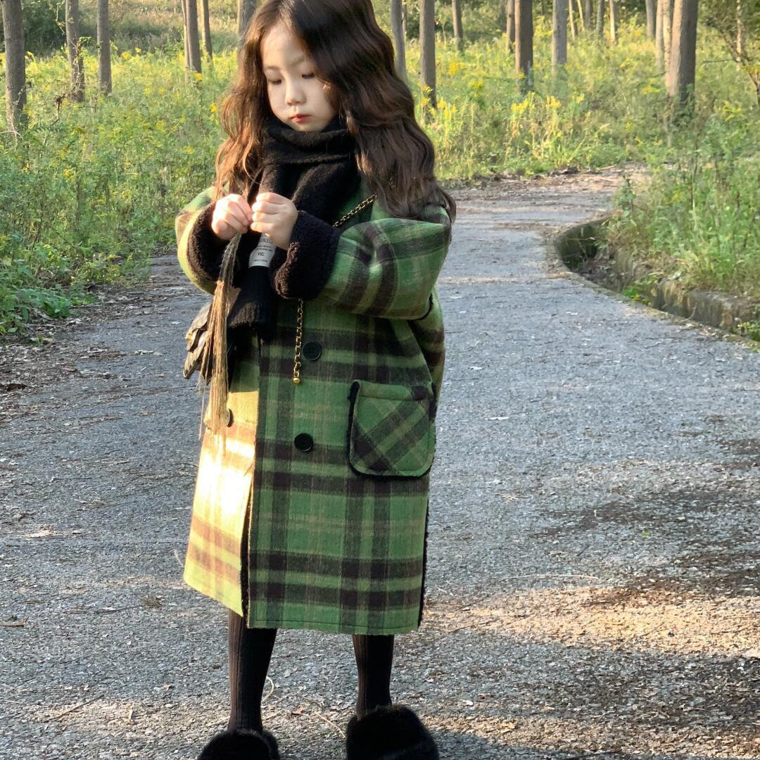 90-140】裏ボアチェック柄ロングコート｜ELMO-こども服エルモ