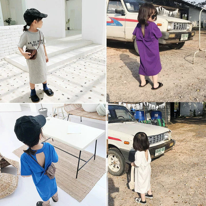【100-130】バックデザインTシャツワンピース