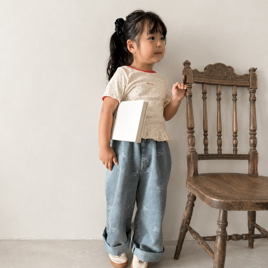 【90-150】リボン刺繍デニムセットアップ