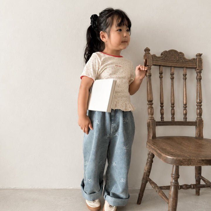 【90-150】リボン刺繍デニムセットアップ