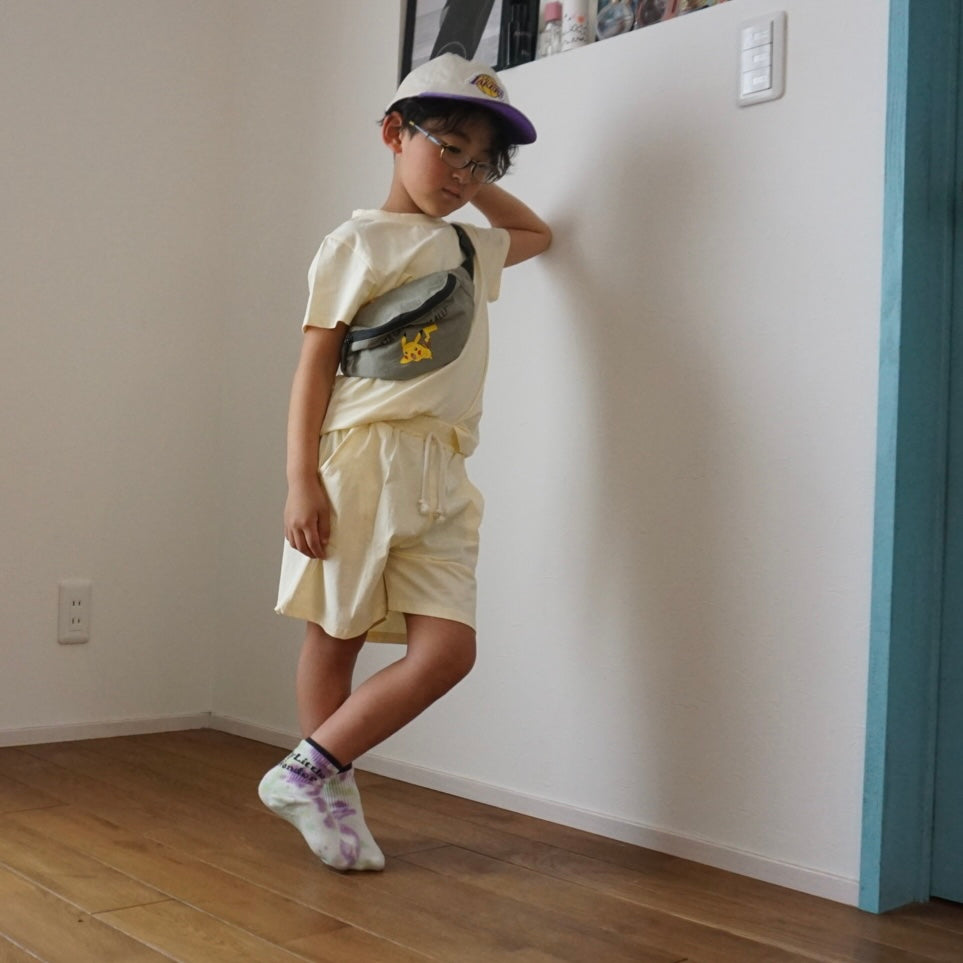 【90-150】シンプルカラーTシャツ×ハーフパンツセット
