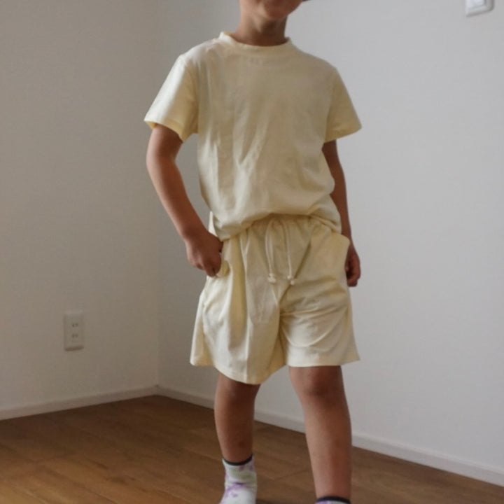 【90-150】シンプルカラーTシャツ×ハーフパンツセット