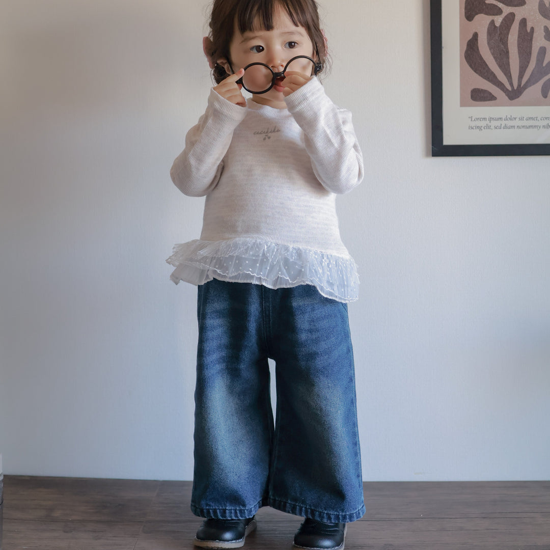 【80-130】ワイドデニムロングパンツ