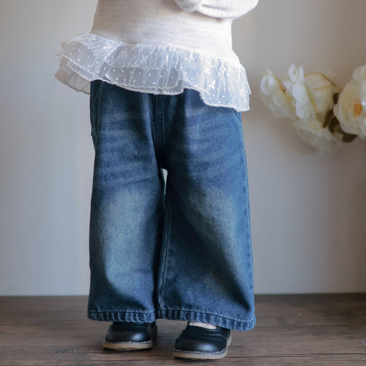 【80-130】ワイドデニムロングパンツ