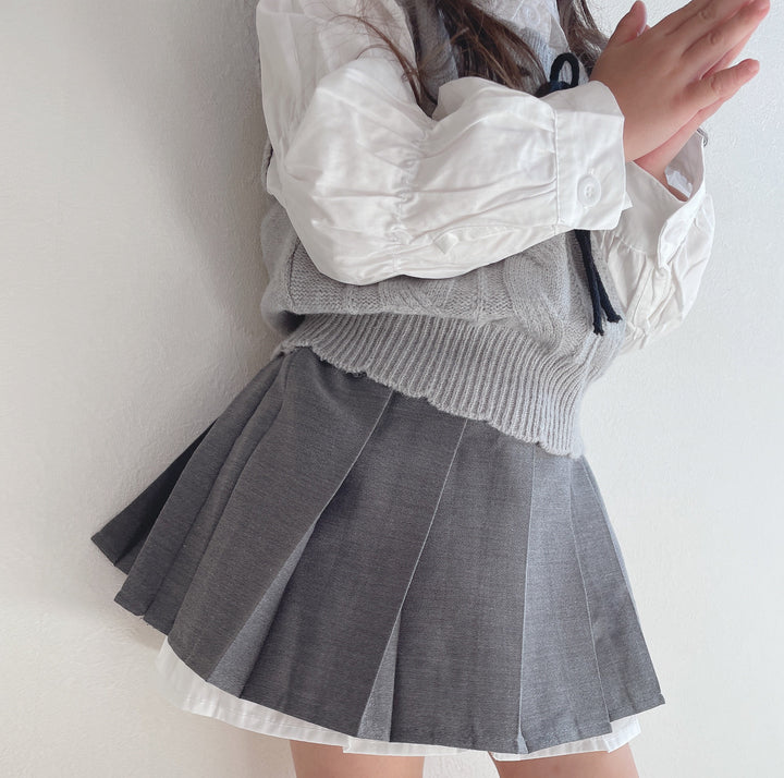 【90-140】ブラウス×ニットベスト×プリーツスカートセット