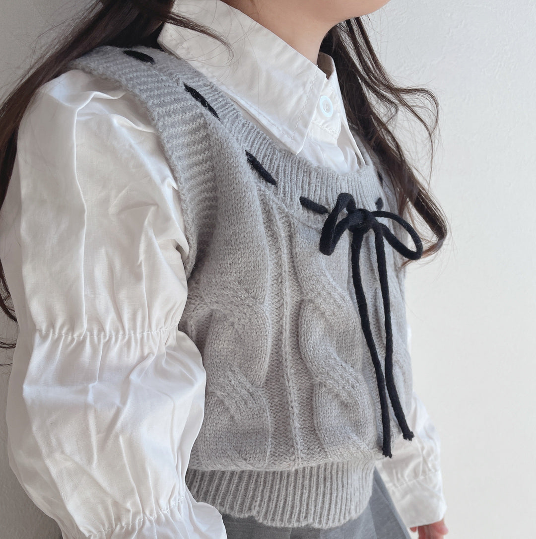 【90-140】ブラウス×ニットベスト×プリーツスカートセット