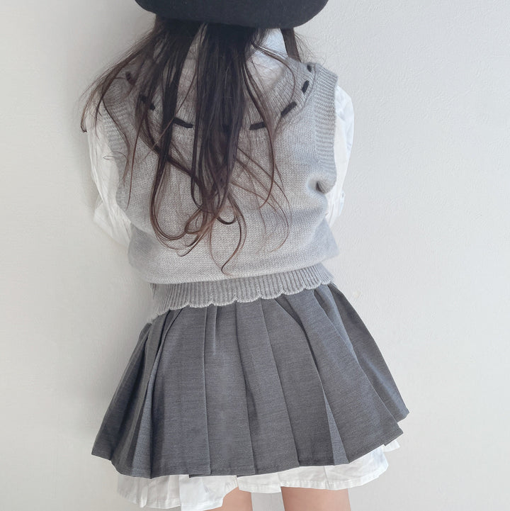 【90-140】ブラウス×ニットベスト×プリーツスカートセット