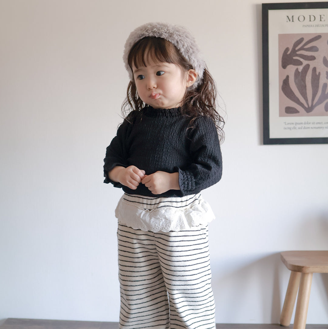 【80-130】ヒップレースボーダー柄パンツ