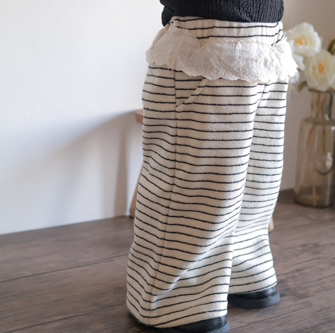 【80-130】ヒップレースボーダー柄パンツ