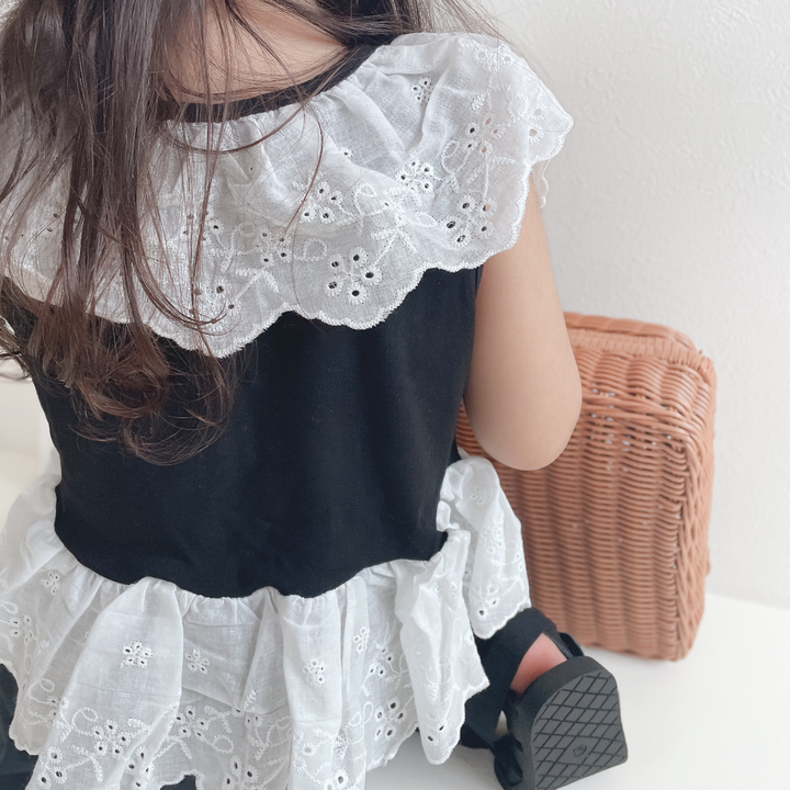 【90-140】レースデザイントップス×ロングパンツセット