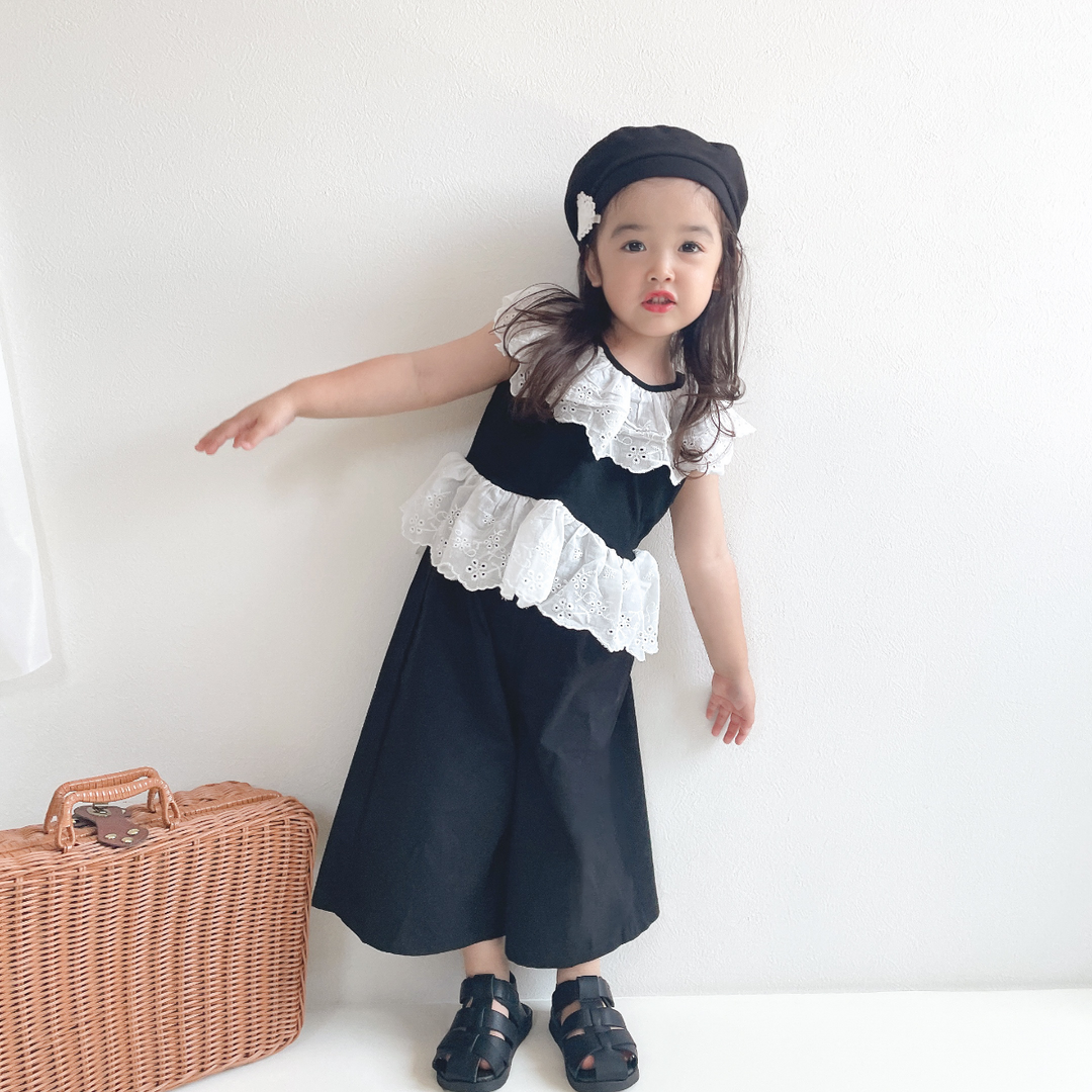 【90-140】レースデザイントップス×ロングパンツセット
