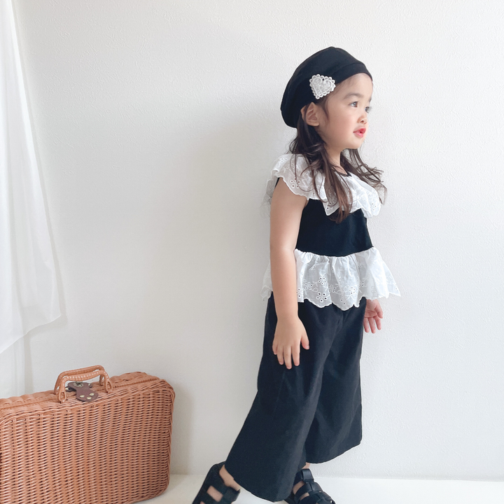 【90-140】レースデザイントップス×ロングパンツセット