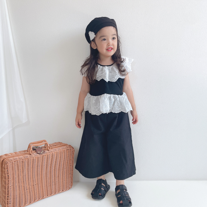 【90-140】レースデザイントップス×ロングパンツセット
