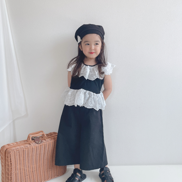 【90-140】レースデザイントップス×ロングパンツセット