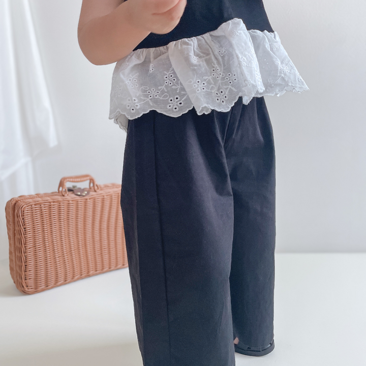 【90-140】レースデザイントップス×ロングパンツセット