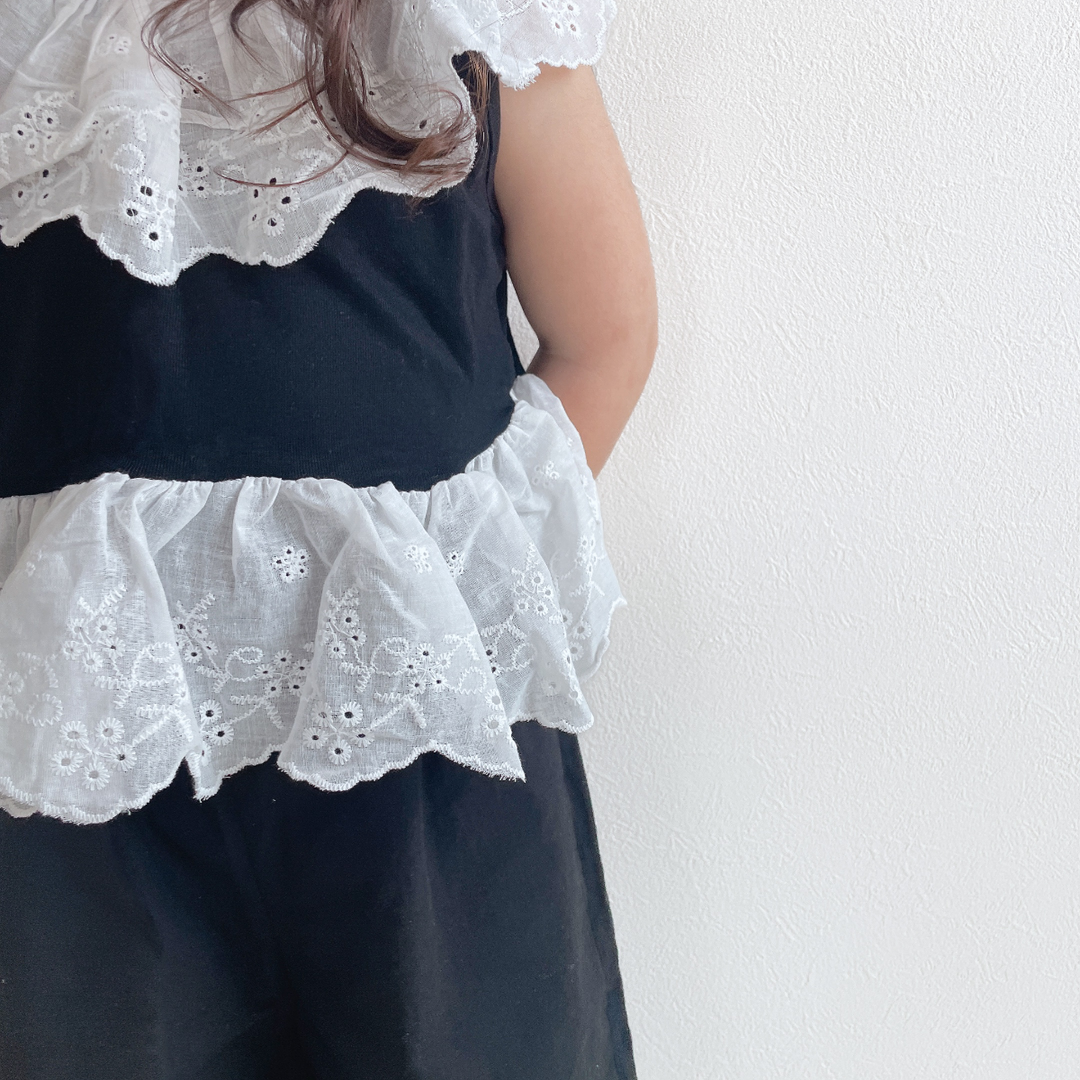 【90-140】レースデザイントップス×ロングパンツセット