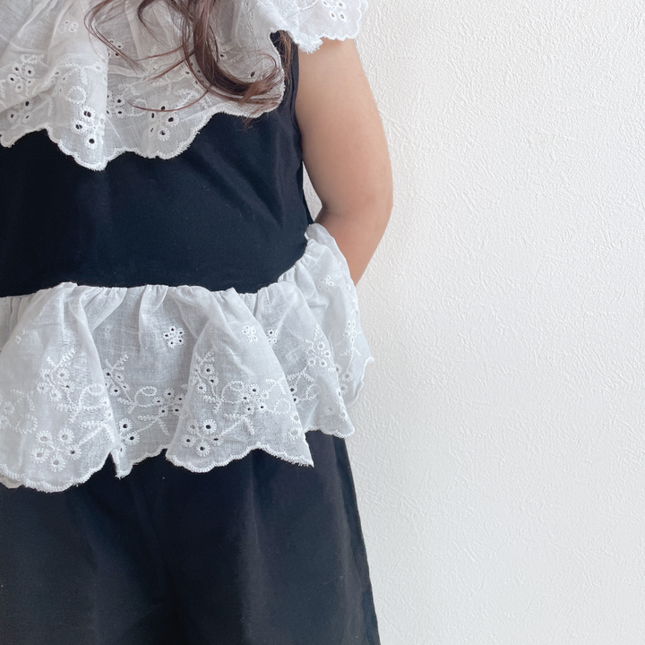 【90-140】レースデザイントップス×ロングパンツセット