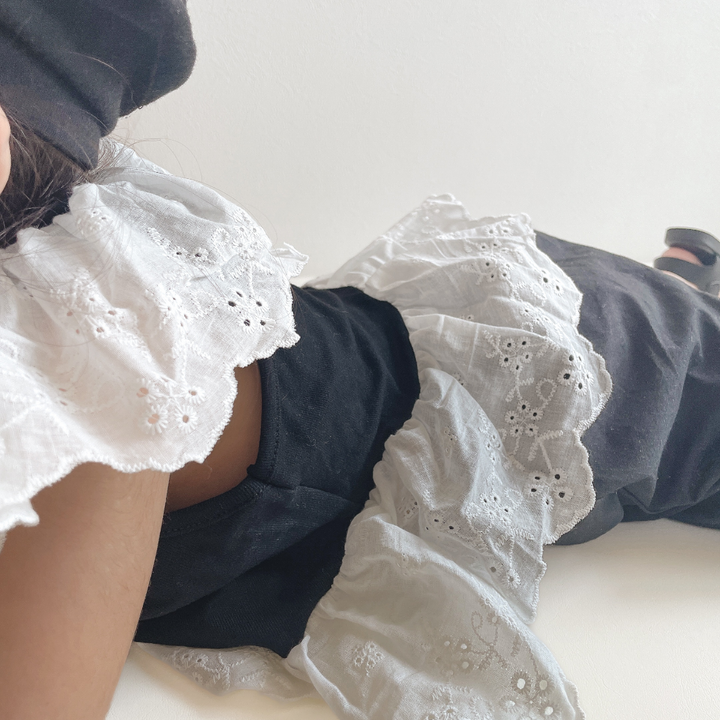 【90-140】レースデザイントップス×ロングパンツセット