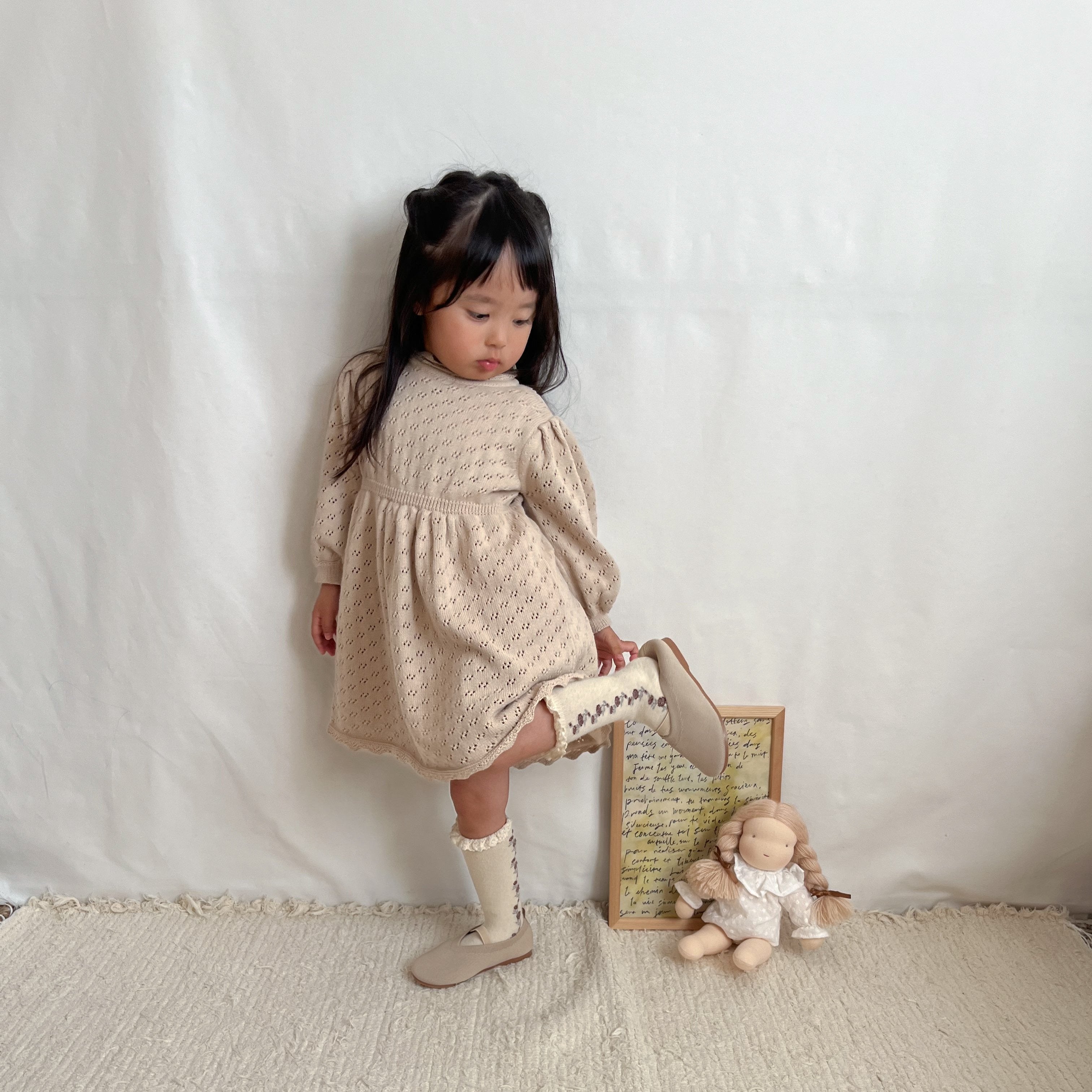 90-130】レースデザイン針編みワンピース｜ELMO-こども服エルモ