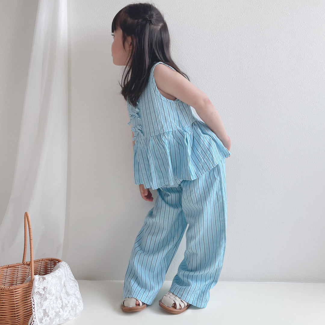 【100-140】リボンモチーフストライプ柄セットアップ
