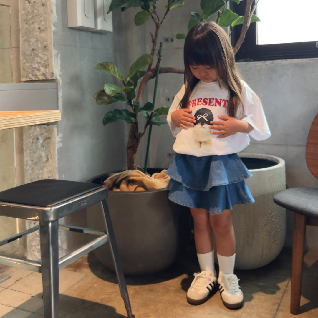 【100-150】ティアードデニムミニスカート