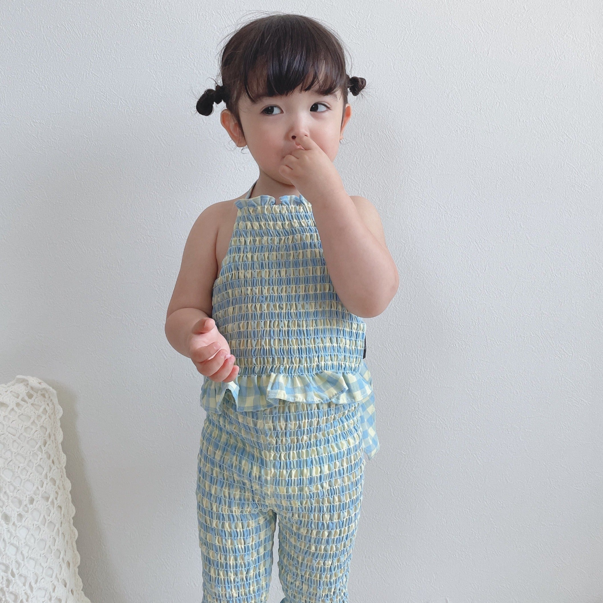 爽やか可愛いギンガムチェックのサマーセットアップ♡ – こども服ELMO