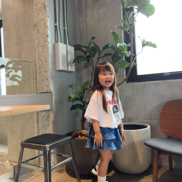 【100-150】ティアードデニムミニスカート