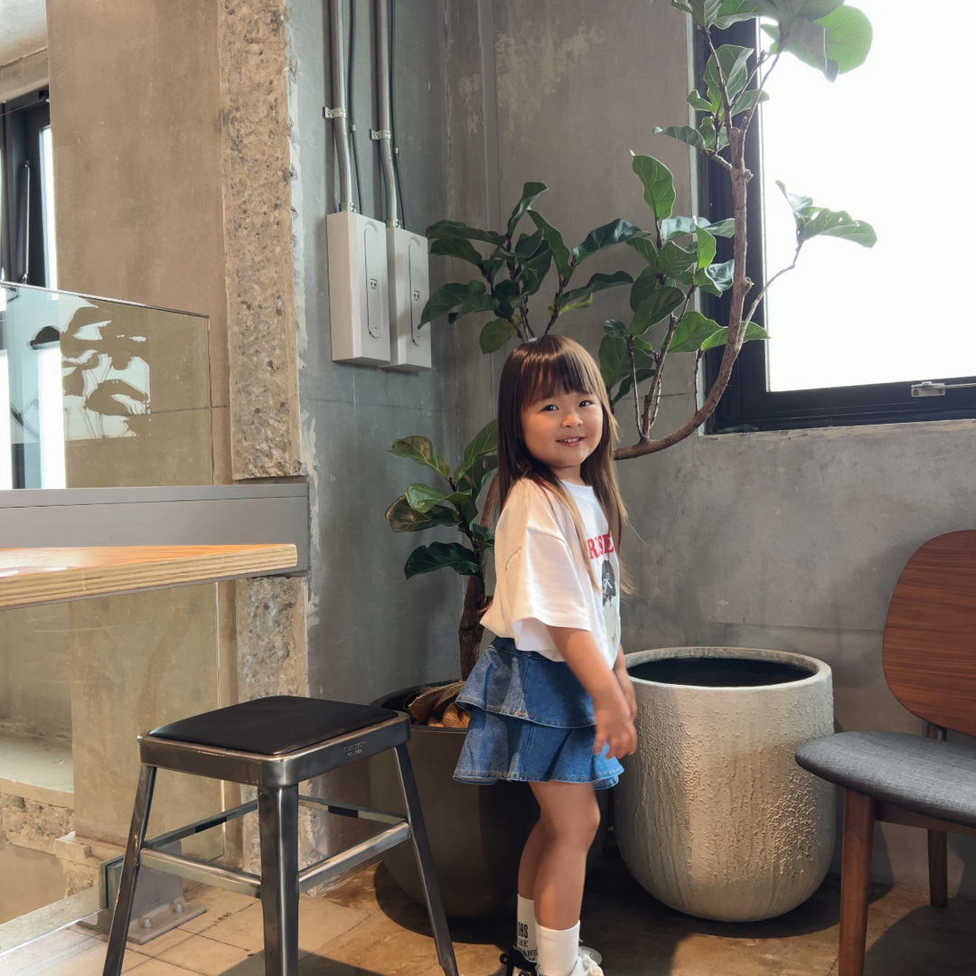 【100-150】ティアードデニムミニスカート