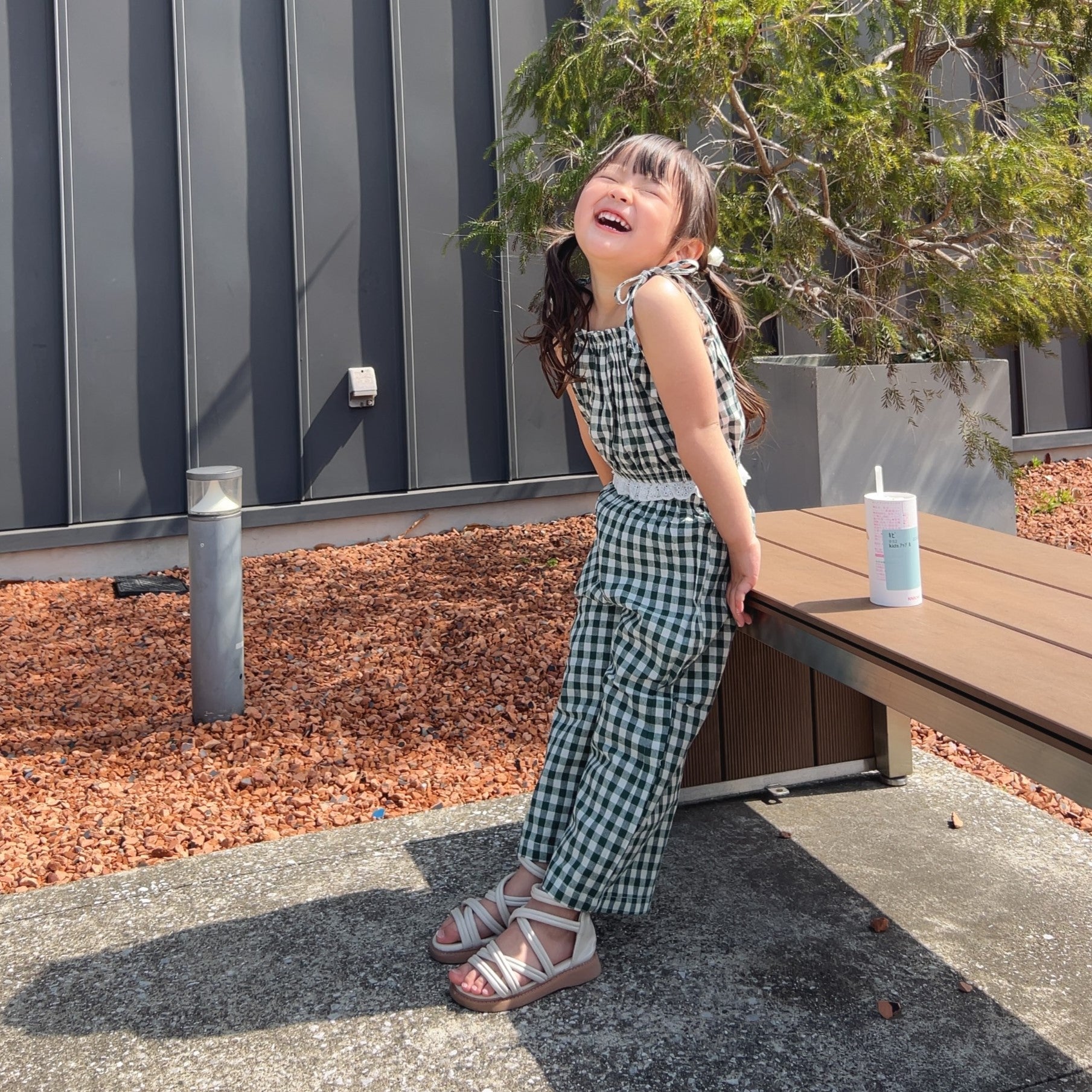 90-140】レースデザインギンガムチェックセットアップ｜ELMO-こども服