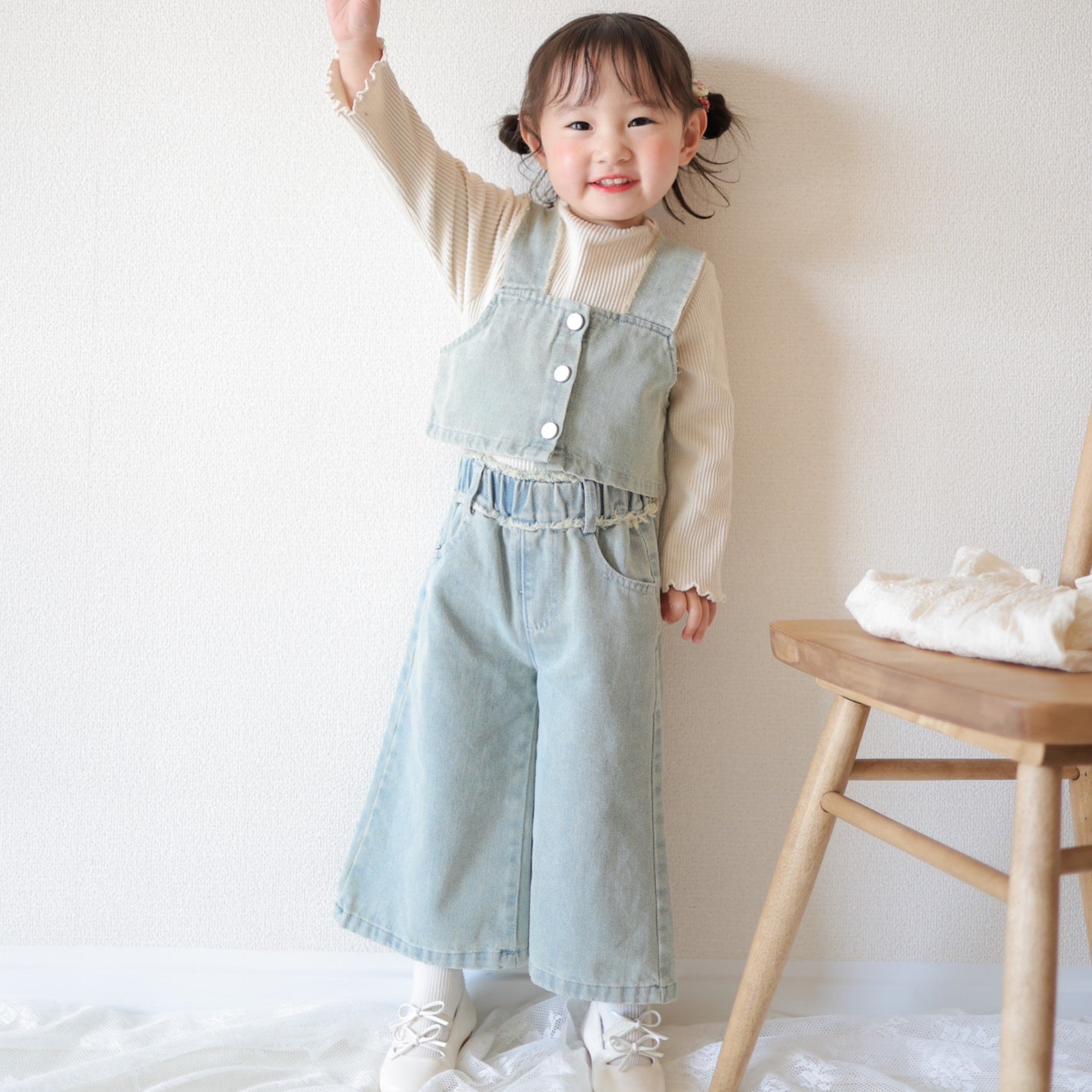 90-140】デニムビスチェ×ロングパンツセット｜ELMO-こども服エルモ