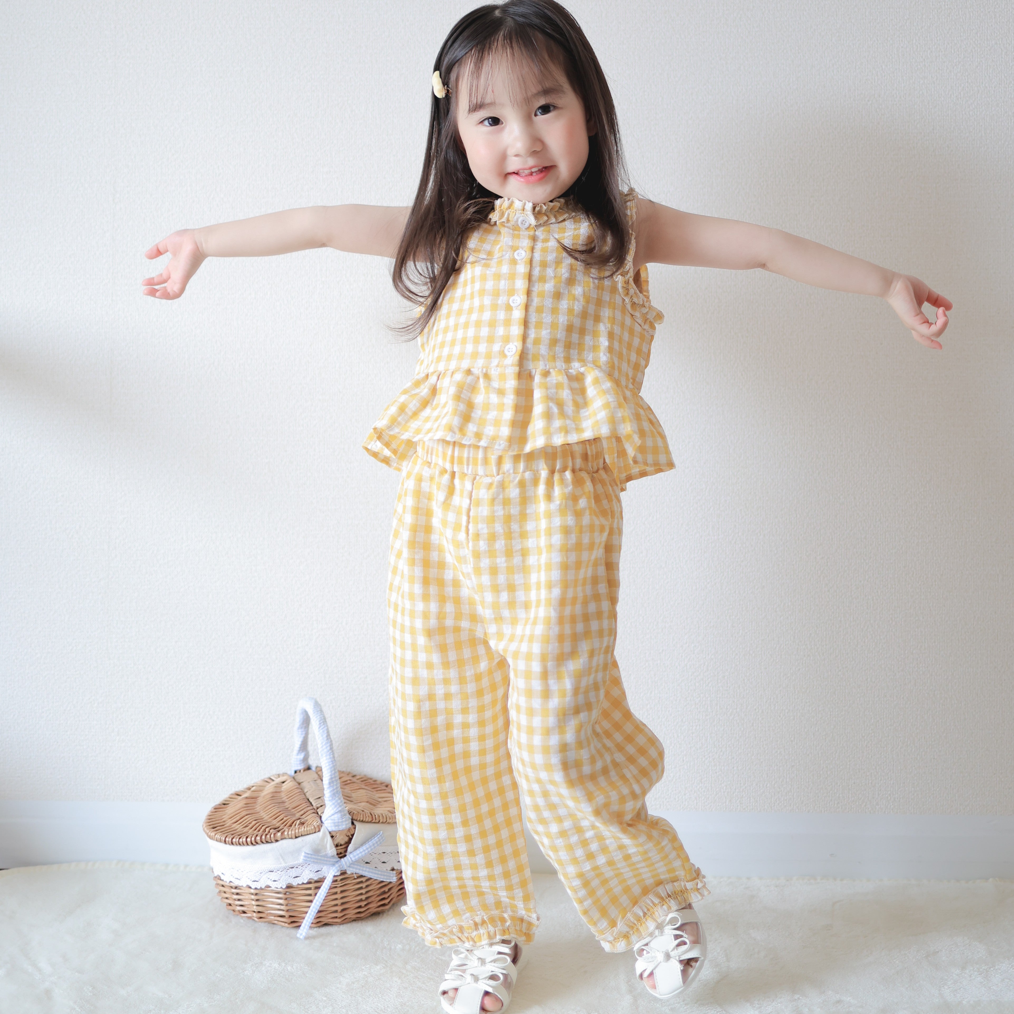 90-140】ギンガムチェックフリルセットアップ|ELMO-こども服エルモ 90-140】ギンガムチェックフリルセットアップ|ELMO-こども服エルモ