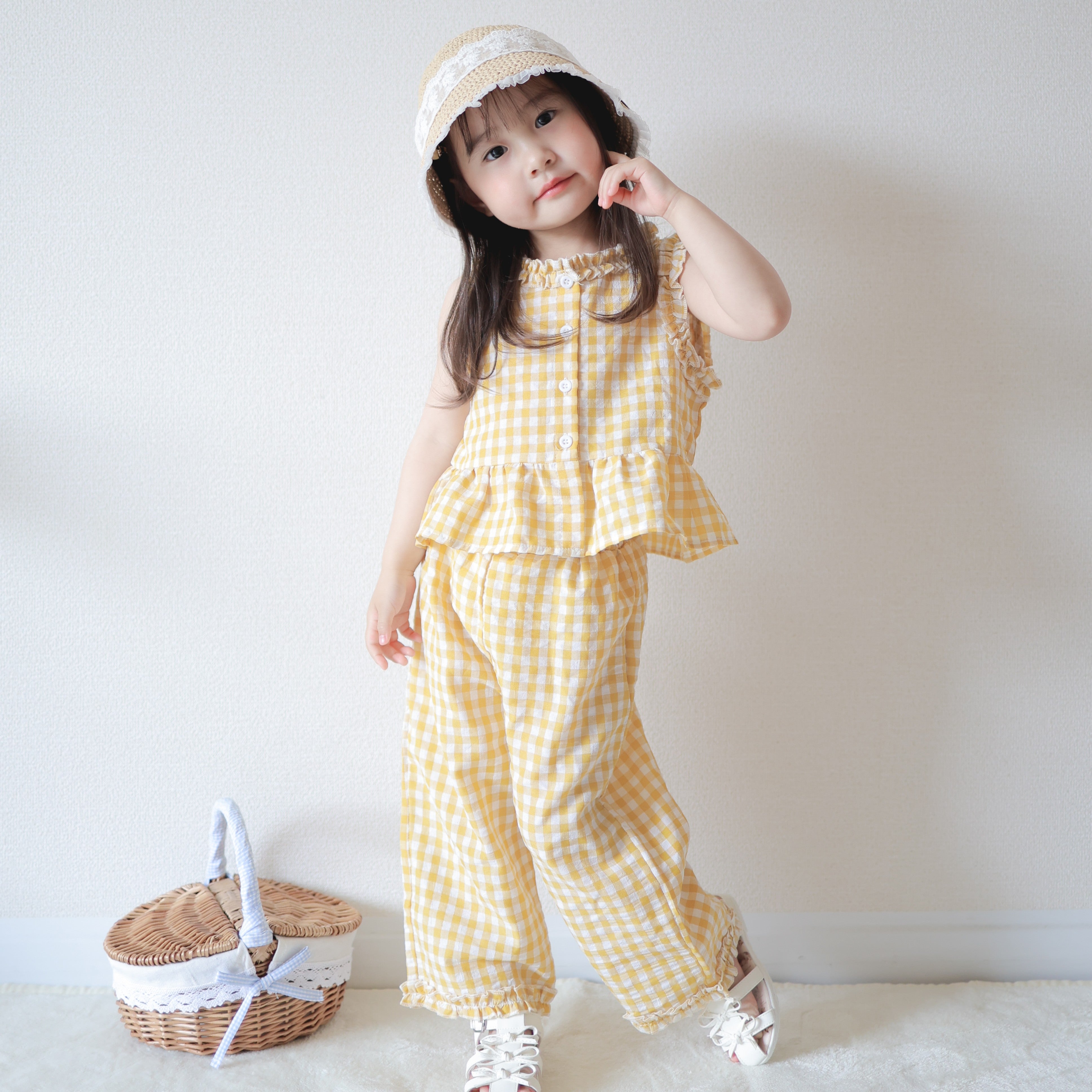 90-140】ギンガムチェックフリルセットアップ｜ELMO-こども服エルモ