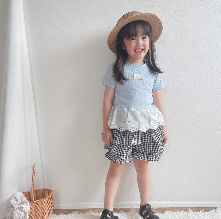 【90-140】レーヤード風レースヘムTシャツ