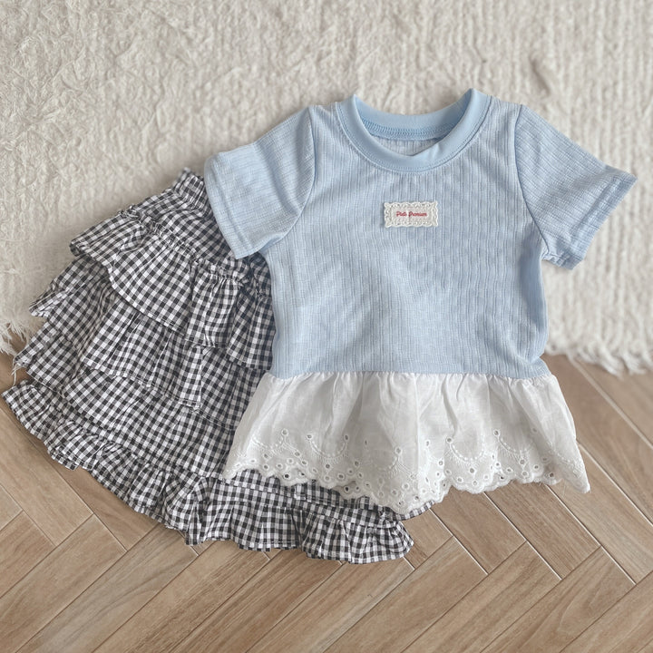 【90-140】レーヤード風レースヘムTシャツ