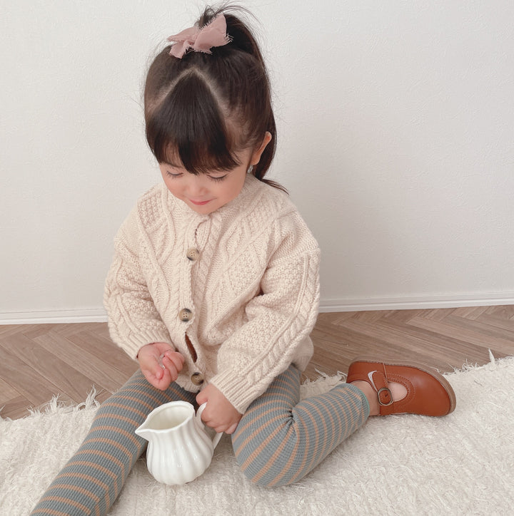 【90-140】シンプルケーブルニットカーディガン