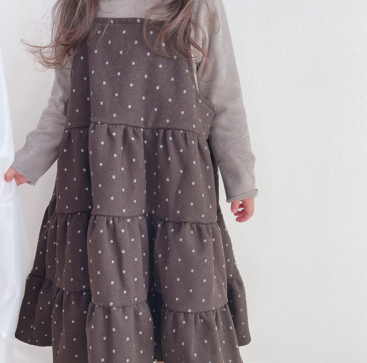 【90-150】ドット柄ティアードジャンパースカート