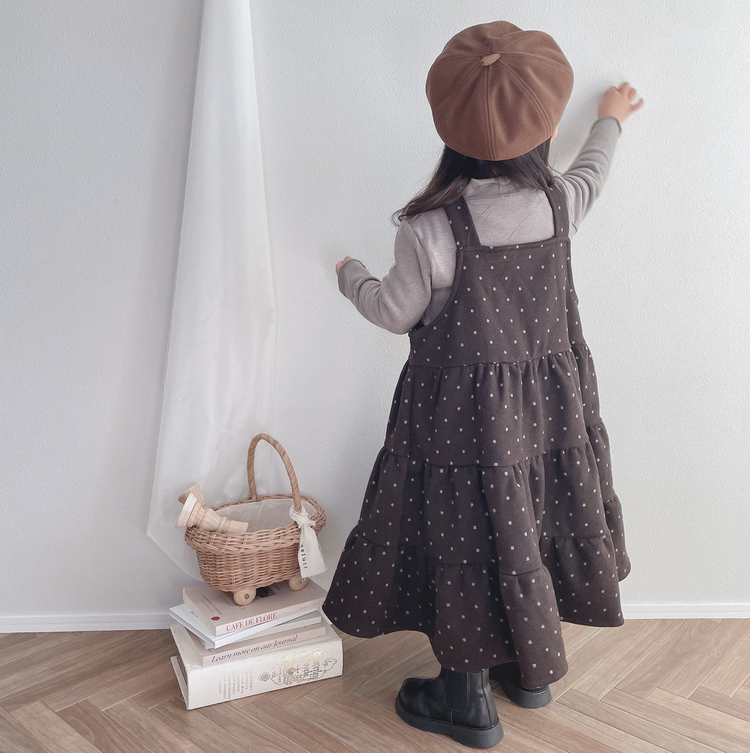 【90-150】ドット柄ティアードジャンパースカート