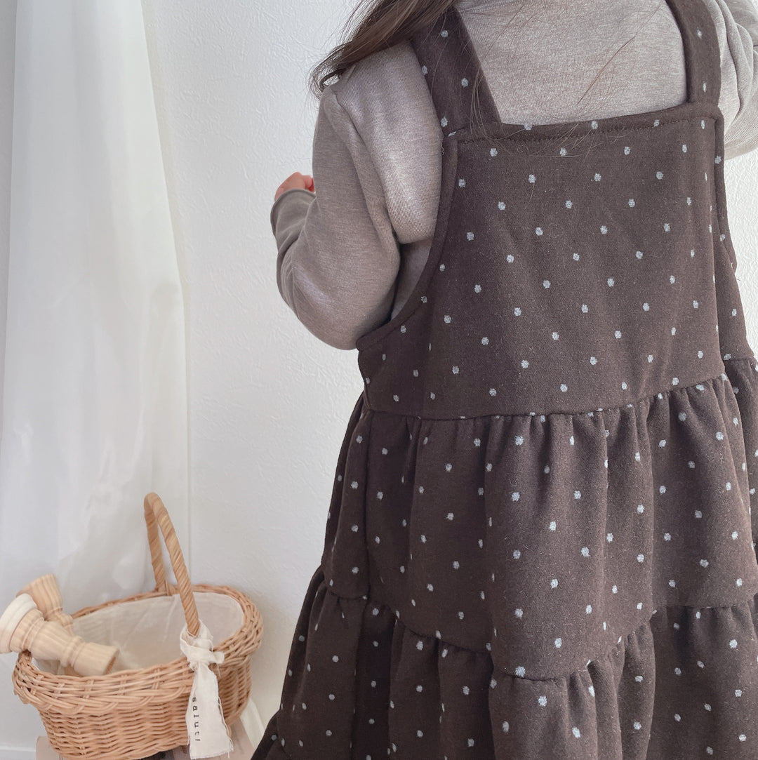 【90-150】ドット柄ティアードジャンパースカート