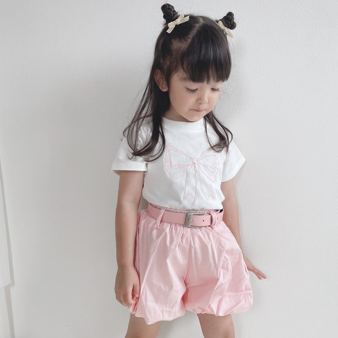 【90-140】フロントリボンTシャツ×ショートパンツセット