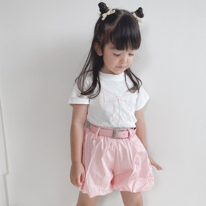 【90-140】フロントリボンTシャツ×ショートパンツセット