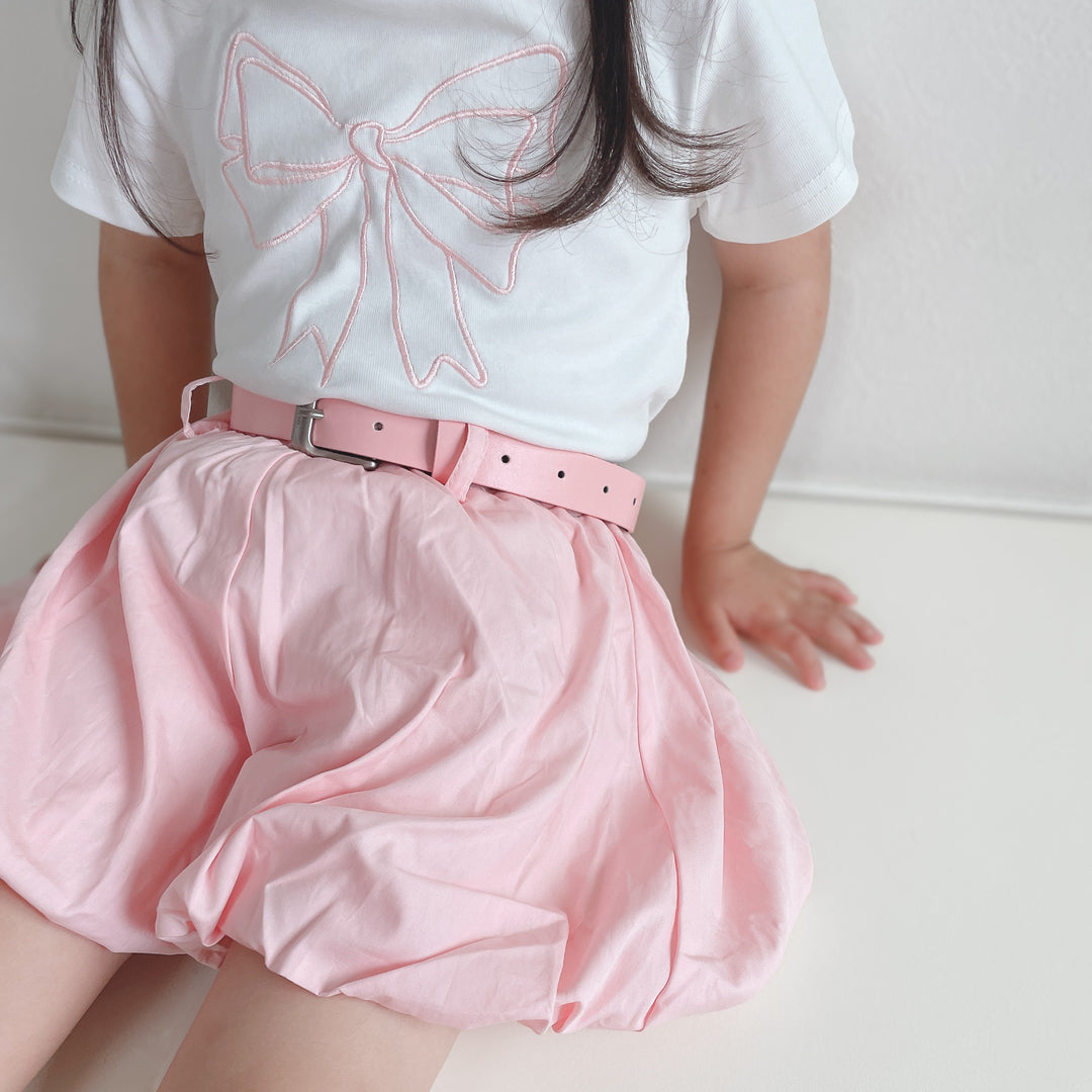 【90-140】フロントリボンTシャツ×ショートパンツセット