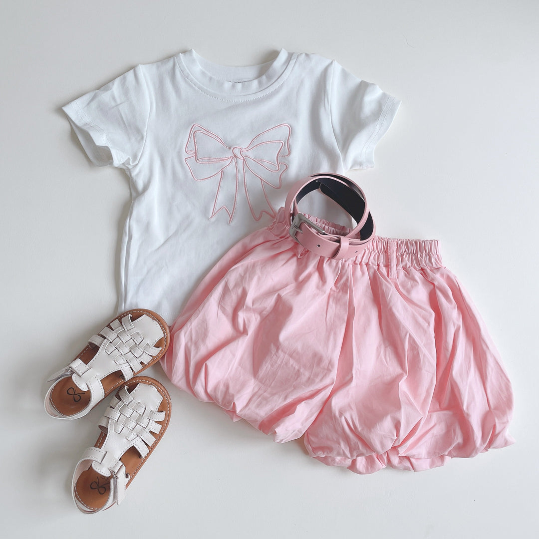 【90-140】フロントリボンTシャツ×ショートパンツセット