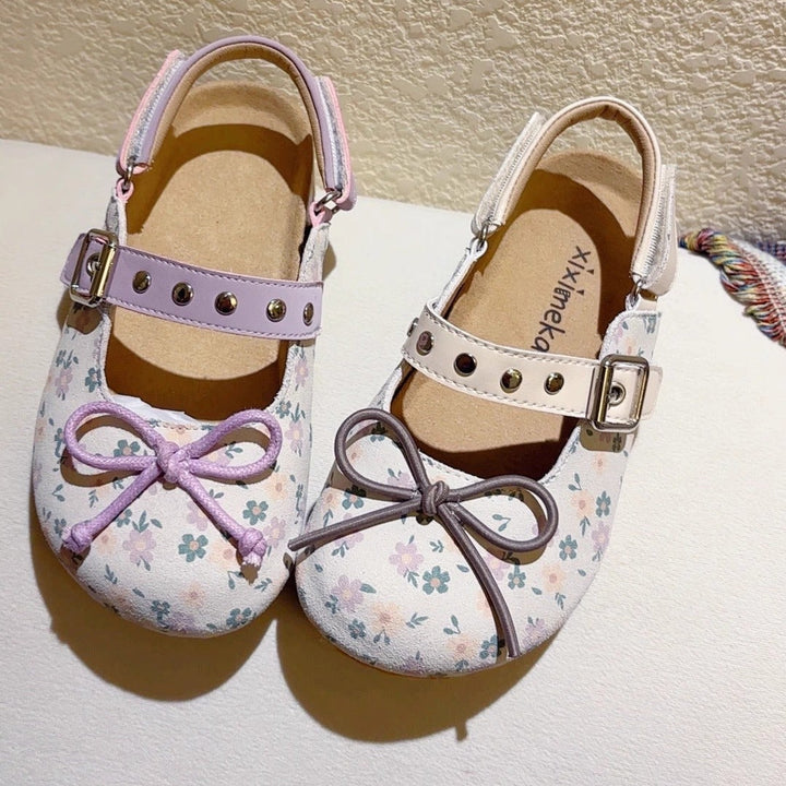 【15.0-21.0】リボンモチーフ小花柄サンダル