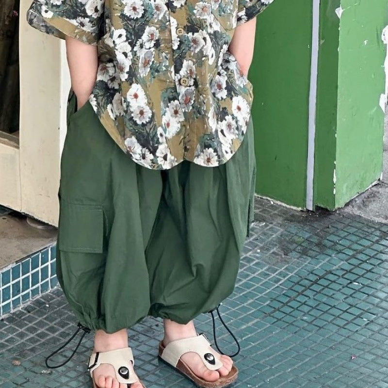 【90-150】パターンプリントシャツ×ロングパンツセット