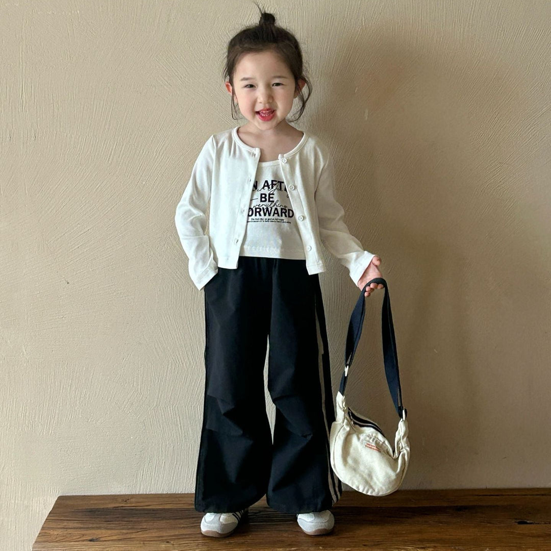 【90-140】フロントプリントトップス×ロングカーディガンセット