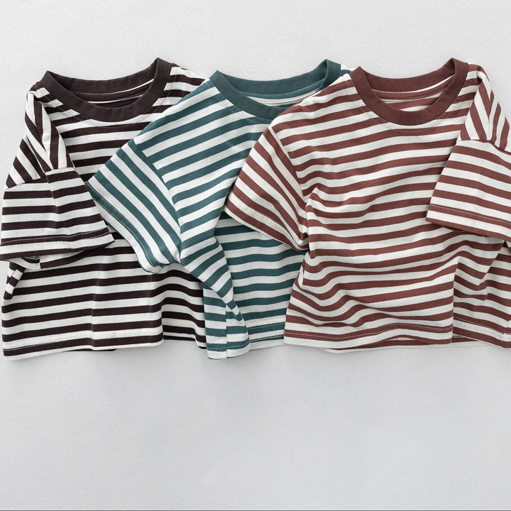 【80-130】シンプルボーダー柄Tシャツ